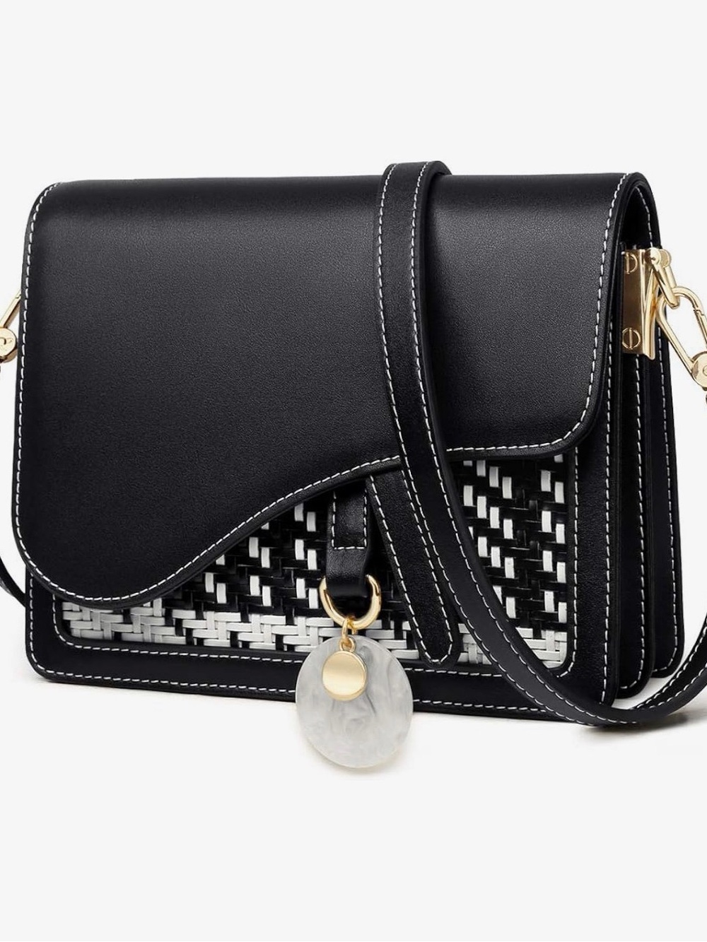 Elegant Black and White Women's Crossbody Bag W 7,5 H 5,5